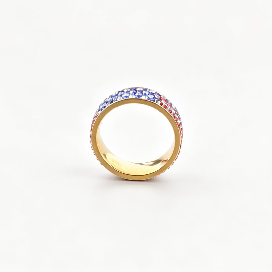 Patriotic American Flag Ring for Women Men – Rhinestone Crystal USA Flag Stainless Steel Band