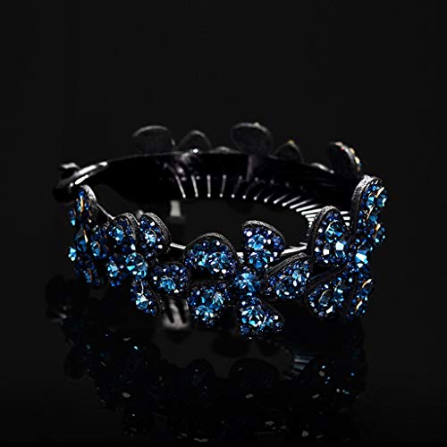 MHDGG Large Hair Clips Rhinestone Hair Clips for Women Girls,Crystal Rhinestones Flower Hairpin Hair Barrettes Diamond Bling Hairpins Headwear Barrette Styling Tools Accessories,Blue