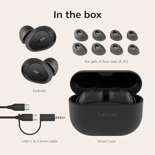 Image of Jabra Elite 10 Gen 2 Wireless Bluetooth Earbuds, Improved 3D Sound, LE Audio Smart Case, Semi-Open Design, Advanced ANC, 6 Built-in Microphones and Up to 36 Hours Battery Life - Titanium Black