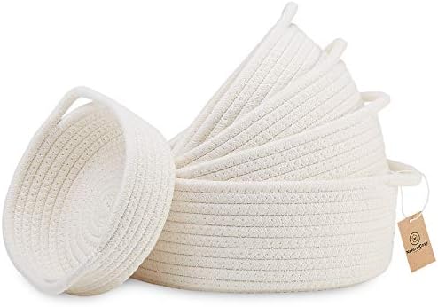 NaturalCozy 5-Piece Round Small Basket Set- Cotton Rope Woven Baskets for Organizing! Storage Basket for Montessori Toys, Fruits, Remotes, Bathroom, Desk, Key Tray Bowl for Entryway, Shallow Catchall