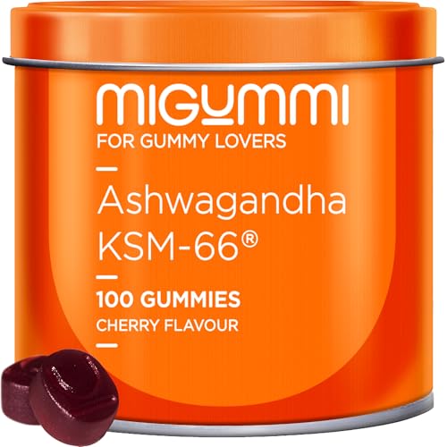 Ashwagandha Gominolas - 100 Gummies sabor natural a Cereza - Withania Somnifera - Ashwagandha KSM-66 - Ansiedad, Antiestrés, Relajación Natural - Energía y Vitalidad - Veganas | Sin gluten