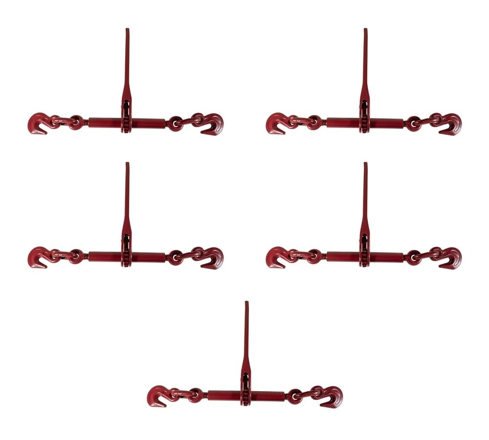 (5 Pack) Mytee Products 3/8"-1/2" Heavy Duty Ratchet Lever Load Binder w/Grab Hooks 9,200 Lbs Working Load Limit | Tie Down Hauling Chain Binders for Flatbed Truck Trailer