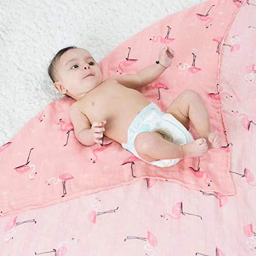 Image of Kassy Pop Printed 6 Layer Bamboo Muslin Blanket Cum Swaddling Towel for Baby, Toddlers | 70% Bamboo, 30% Cotton | AC Quilt, Multi-Purpose Blanket | Toxin Free | 110cm x 110cm (Flamingo Print)