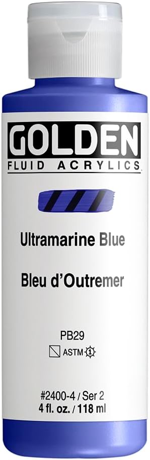GOLDEN Fluid Acrylics, Ultramarine Blue, 4 fl. oz. Bottle, Professional Acrylic Paint, Semi-Transparent