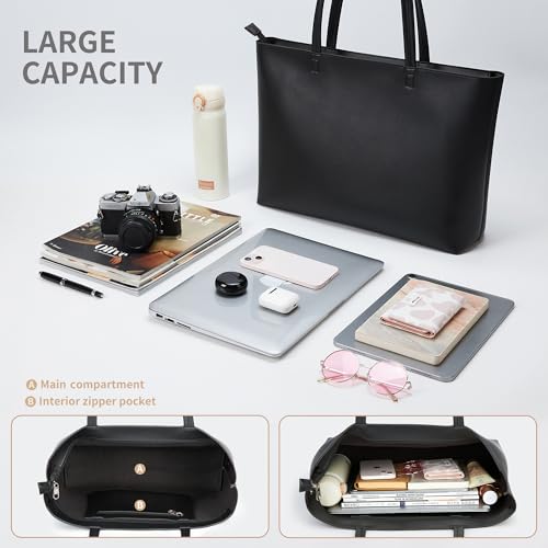 KALIDI Tote Bag Zipper Shoulder Bag Faux Leather Purses Satchel for Women Casual Handbag Work Dating College - Image 6