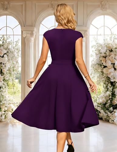 Image of DRESSTELLS Women's Cocktail Dresses, Formal Wedding Guest Modest Church Vintage Tea Party Midi Evening Dress