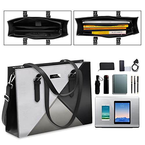 Alfheim Laptop Tote Bag for Women 15.6-16 inch Ladies Shoulder bag with Strap, Travel Business Large PU Leather Briefcase for Office Shopping,Compatible with Macbook Air/Macbook Pro 15.6 inch2