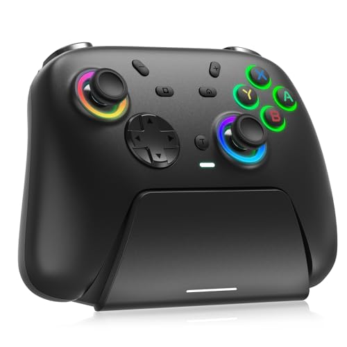 DoJoZone Mando Inalámbrico para PC con Base de Carga, Mando Bluetooth para Switch 2/ Switch/OLED/Lite/Windows PC, Hall Joystick y Gatillos, Botones Programables, Iluminación RGB, Turbo y Vibración