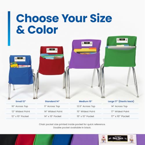 Image of Seat Sack Student Chair Storage Pocket - 14 inch, Double Pocket, Classroom Chair Organizer for Student Desks, Durable Over-the-Chair Storage, Black, 25-Pack
