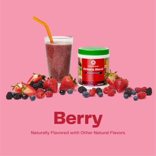 Amazing Grass Greens Superfood Powder: Greens Powder with Digestive Enzymes & Probiotics, Organic Spirulina, Chlorella, and Beet Root Powder, Berry, 60 Servings - Image 3