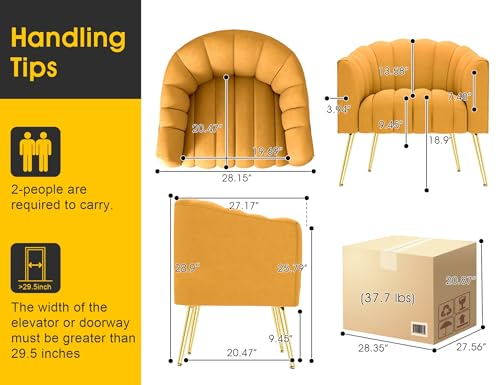 Image of Dewhut Oversized Pumpkin Couch Accent Chair, Modern Comfy Velvet Upholstered Barrel Chairs, Luxury Single Sofa Armchair for Living Room, Waiting Room, Office and Vanity, (Mustard)