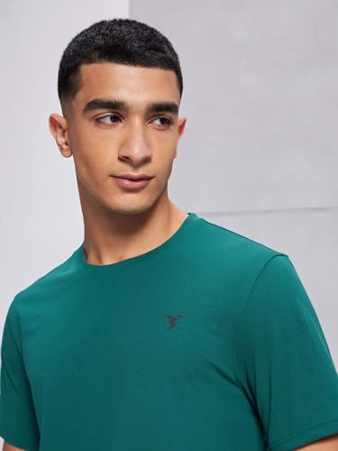 Image of TECHNOSPORT Men's Slim Fit Solid Crew Neck T-Shirt, Cotflex Quick Dry Wrinkle Resistant Polyester Sports Tee for Gym, Running, Training, Sports