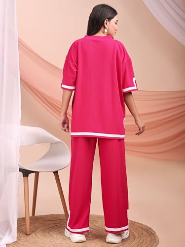 Image of ELLITI Women's Co-ord Set, Down Short Sleeve Top and Wide Leg Trousers with White Trim