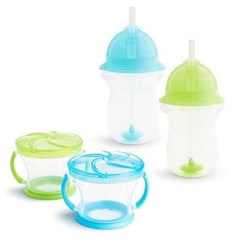 Image of Munchkin Happy Snacker Toddler Cups and Snack Containers - 10oz Any Angle Weighted Straw Cup and 9oz Snack Catchers, Green/Blue