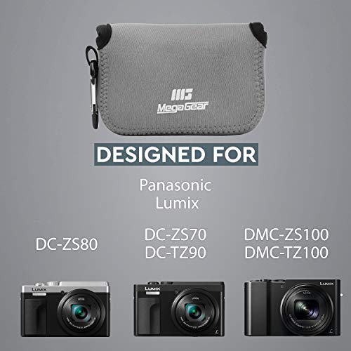 Megagear ''Ultra Light'' Neoprene Camera Case Bag With Carabiner For Panasonic Lumix Dc-Zs80, Dc-Zs70, Dmc-Zs100, Dc-Tz95, Dc-Tz90, Dmc-Tz100 (Gray) #TOP6