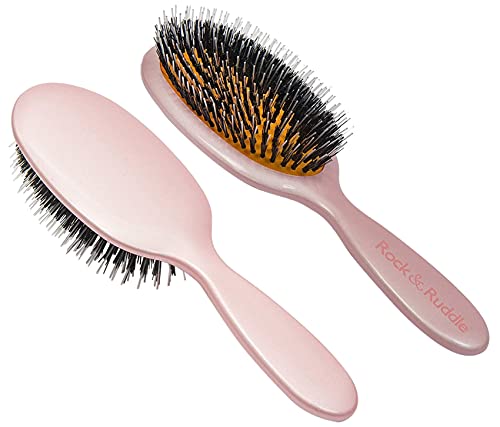 Rock & Ruddle Natural Mixed Boar Bristle Hair Brush For Women And Kids (Large 8.3") - Perfect For Wet Or Dry Hair, Detangling Smoothing Blowdrying - Designed & Made In Uk - Rose Gold Design #TOP27