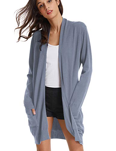 Women Pink Knit Ribbed Fall Sweaters Cotton Cardigan(S,Grey Blue) #TOP3