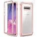 Dexnor Compatible Samsung Galaxy S10 Plus Case with Built-in Screen Protector Slim Design Clear Rugged Protective Shockproof Hard Back Defender Heavy Duty Bumper Cover for Women/Girls Pink
