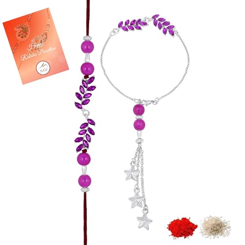Image of Mahi Rakhi for Brother and Bhabhi with Studded Crystals and Tassels (PARCOL1105521PR)