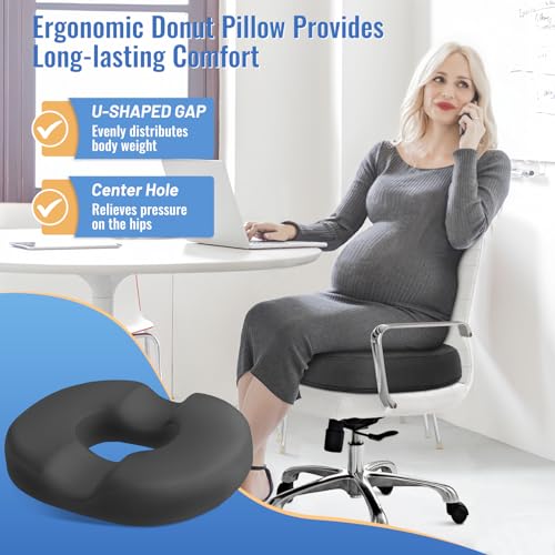 Image of CloudBliss Donut Pillow Stadium Seat Cushion for Tailbone Pain Relief and Hemorrhoids, Memory Foam Seat Chair Cushion, Portable Seat Cushions for Bleachers, Car, Home & Office
