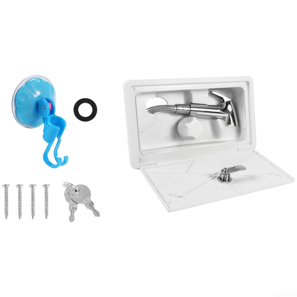 Caja de ducha portátil con cremallera y regulador de agua fría y caliente, manguera extensible de metal de 1,5 m para camping, juego de ducha, color negro (blanco 0100069)