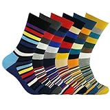Men's Dress Colorful Striped Fancy Novelty Funny Casual Cotton Crew Socks 6 Pack