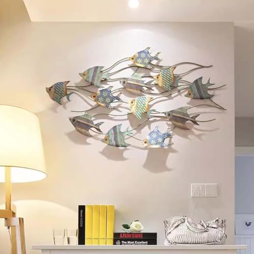Decoración de pared de metal 3D con peces, escultura marina de hierro forjado para el hogar, jardín, dormitorio, decoración de pared náutica moderna