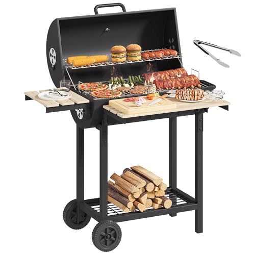 YITAHOME Parrilla grande de carbón con caja de ahumador ajustable profesional y control de calor, barbacoa portátil para patio, reuniones familiares, portón trasero (incluye pinzas de acero inoxidable
