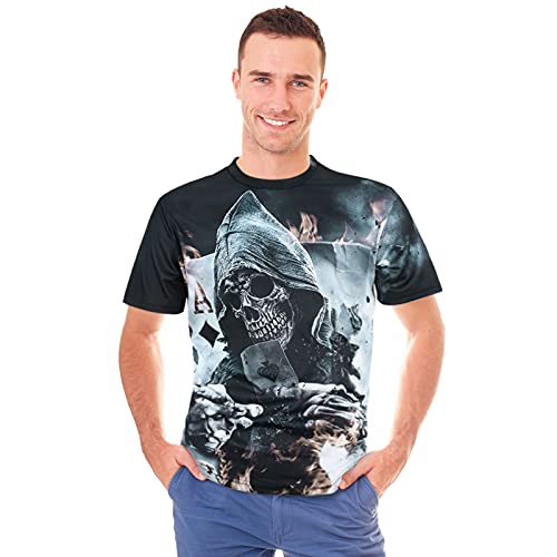 Hot Sale! WYTong Mens Poker Skull 3D Graphic Print T Shirt Short Sleeve Cotton Summer Tees for Teen Boy (L, Black)