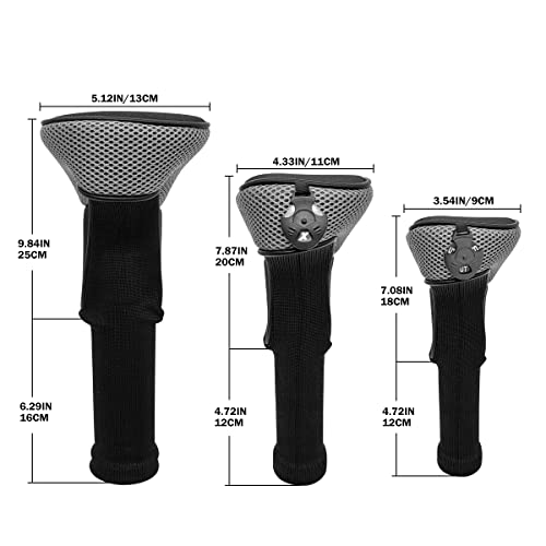 3pcs Golf Headcovers Set 1 3 h - Golf Club Covers for Driver Fairway Wood and Hybrids Grey and Black Driver Headcover 3 Wood Hybrid Head Covers