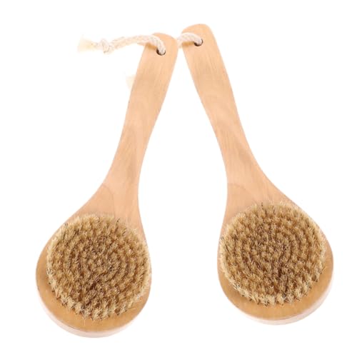 HAMPPLIES 2 pièces Brosse de Bain avec Poignée Longue Brosse Exfoliante Poils de Sanglier pour Nettoyage et Massage Corporel Accessoire pour Peau Sensible