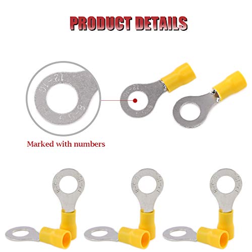 Hilitchi 100Pcs 12-10Awg Insulated Terminals Ring Electrical Wire Crimp Connectors (Yellow - M8) (Yellow - M8) #TOP3