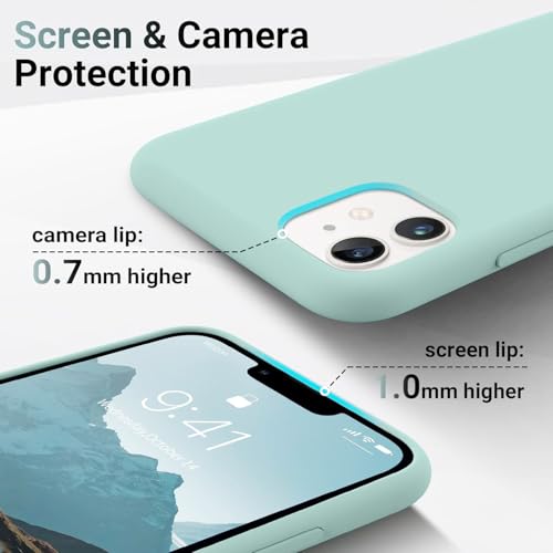 Image of VONZEE Microfiber Candy Case Compatible for iPhone 11 6.1 inch, Shockproof Slim Back Cover Liquid Silicone Case (Mint Green)