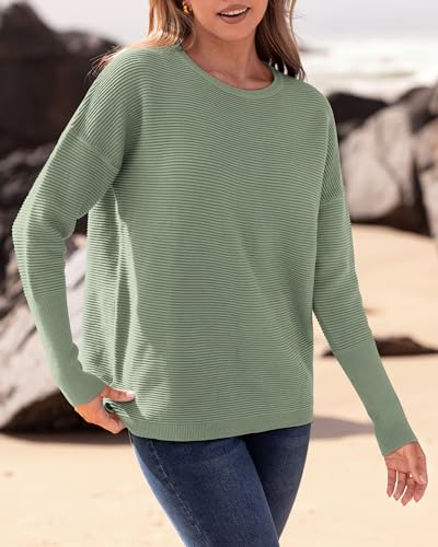 BTFBM Fall Sweaters for Women 2025 Casual Long Sleeve Sweater Striped Loose Fit Pullover Tops