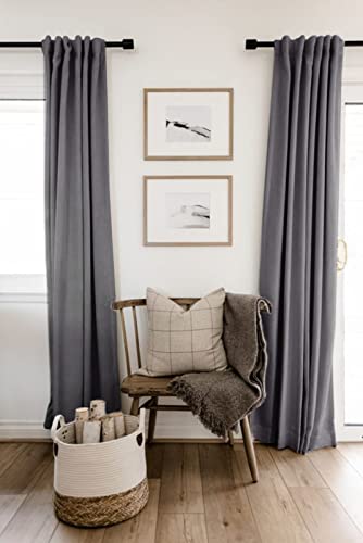 Image of 100% Blackout Shield Linen Blackout Curtains for Bedroom 90 Inches Long, Back Tab /Rod Pocket Living Room Drapes, Thermal Insulated Blackout Curtains 2 Panels Set, 50 inch W x 90 inch L, Darkgray