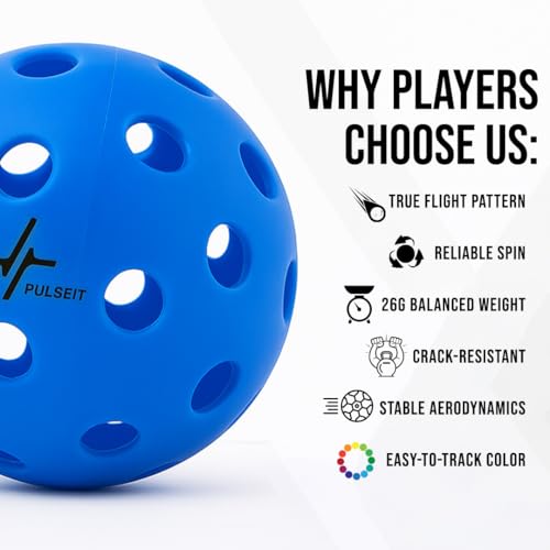 Image of PulseITRally Outdoor Pickleball Balls Set of 6 | 40 Precision Holes, Stable True Flight & Consistent Bounce | Durable High Visibility Pickle Balls for Training, Practice & Competition | Blue