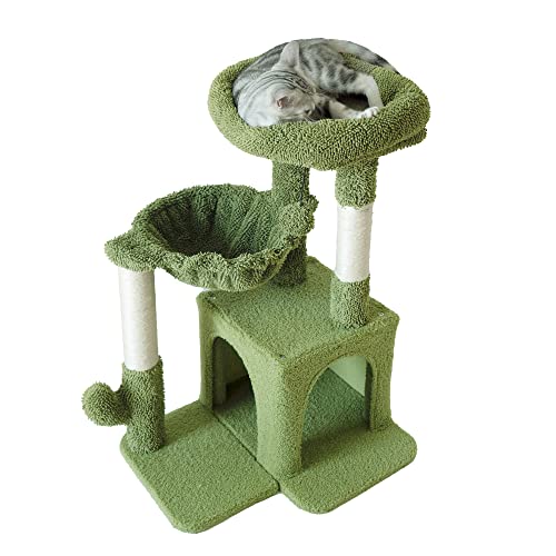 Pesofer Cactus Cat Tree, Small Cat Tower With Sisal Scratching Post And Hammock Green #TOP3