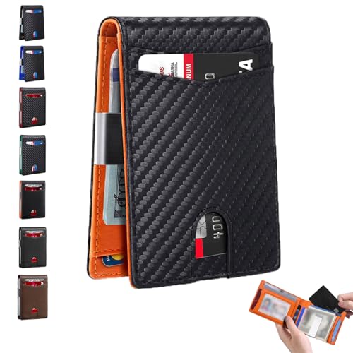 Lanuspro Wallet, Lanuspro Rfid Blocking Elegant Anti-Theft Leather Wallet for Business Men, Lanuspro Front Pocket Bifold Wallet with 6 Card Slots and Id Window (A Orange)