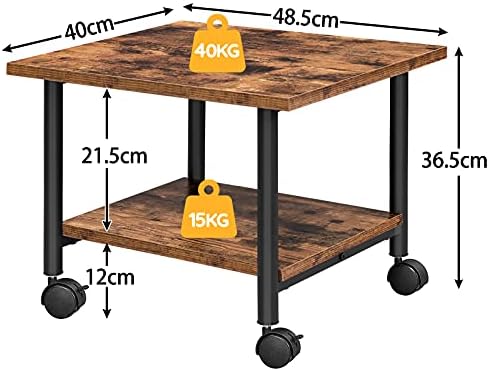 HOOBRO Under-Desk Printer Stand, 2-Tier Printer Cart with Storage Shelf, Printer Rack with Lockable Wheels, Metal Frame, Industrial Style in Office, Home, Copier, Scanner, Rustic Brown EBF02PS01
