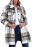 MorFansi Damen Kariert Hemdjacke Shacket Bluse Knöpfen Langarm Oversize Mittellanges Mantel Holzfällerjacke Boyfriend Jacke (Grau,XL)