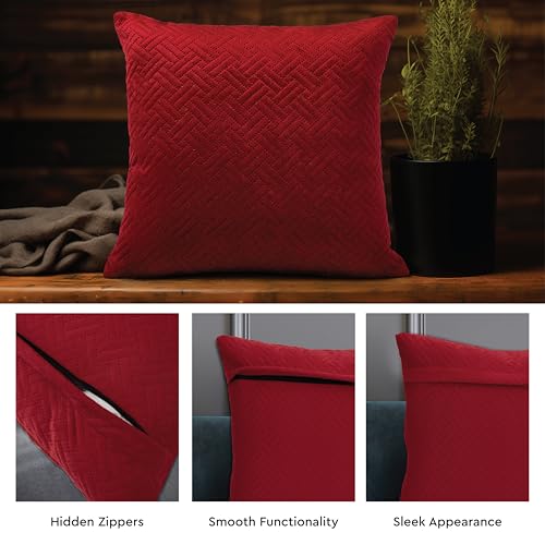 Image of Encasa XO Velvet Cushion Covers, No Inserts, 20 inchx20 inch, Red