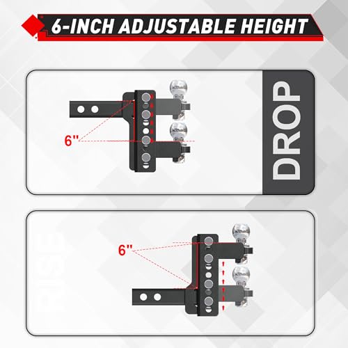 Image of TYT Adjustable Trailer Hitch for 2 inch Receiver, 6 inch Drop /Rise, 2 inch Tow Ball, 7,500 lbs GTW / 750 lbs TW, Includes Two Pins and One Anti-Theft Pin Lock