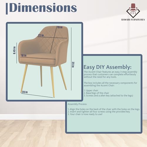 Image of Set of 2 Accent Chair for Living Room | Modern Armchair in Soft Velvet Fabric with Sturdy Legs | Premium Chair for Home Living Room Bedroom Restaurent | (Gold Legs, Dark Brown Burfi Design)