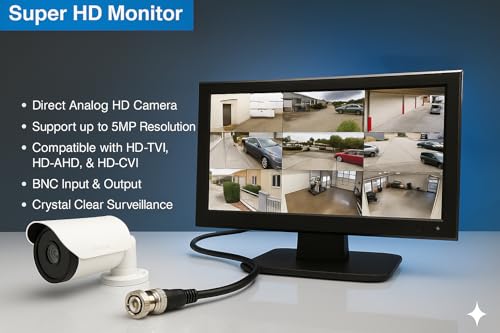 Image of 101AV 23.6 inch 5MP 16:9 Professional Security Monitor with HDMI and BNC, 24 /7 | Directly Connects to Super HD 5MP /2560x1920 TVI, AHD, CVI & CVBS Cameras, 1 HDMI Input, 2 BNC Inputs and 2 BNC Outputs