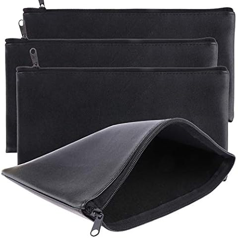 Tongnian Bank Bag Money Pouch Leatherette Security Deposit Bags Utility Zipper Bags for Cash Money,Check Wallet,Cosmetics,Tools, 11x 6 inch 4 Pack (Black) Cover