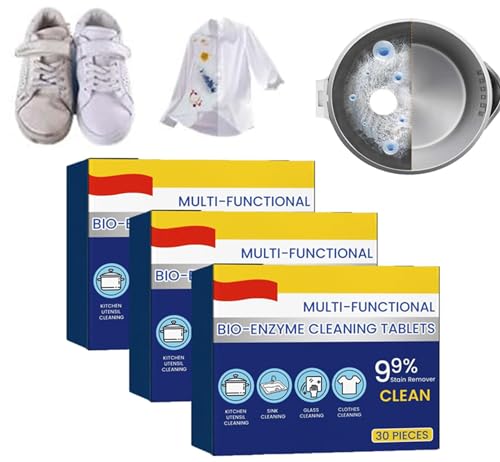 Multi-Functional Bio-Enzyme Cleaning Tablets for Bathroom and Kitchen - All-Purpose Concentrated Powder Cleaner (3 Box)