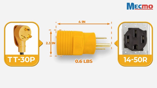 Image of MECMO 50 Amp to 30 Amp RV Adapter, NEMA 14-50P to NEMA TT-30R 50A Male to 30A Female RV Plug Adaptor Connector, 4 Prong RV Power to 3 Prong Electrical Converter for Travel Trailer Camper, 30A 125V
