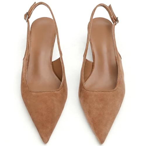 Image of KysBloes Pointed Toe Slingback Kitten Heels for Women Low Heel Pointed Toe Pumps Formal Dress Shoes Sling Back Heels