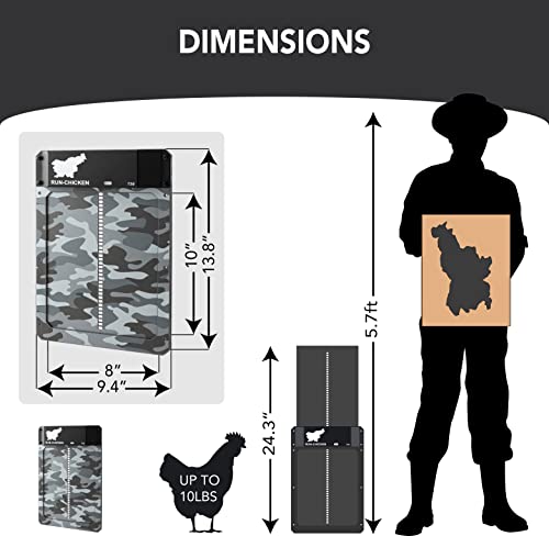 Run-Chicken Door (Camo Gray) Automatic Chicken Coop Door Opener With Timer, Programmable Light Sensor, Battery Powered, Delay Options, Aluminum Door, Automatic Chicken Door Opener Model T50 #TOP2