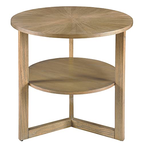 Moderion Large Round End Table, Rustic Beside Table With Umbrella Shaped Top, Traditional Circular Sofa Side Table With Shelf, 25.2”D Nightstand, Telephone Table For Living Room Rustic Natural Cjz3338 #TOP20